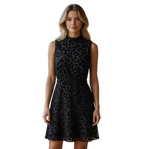 Ann Taylor Sheath Dress Women 4P Petite Black Cheetah Velvet Party Glam Evening